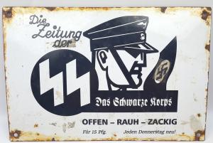 WW2 German Nazi Waffen SS early DAS SCHWARTZ KORPS metal sign polizei police