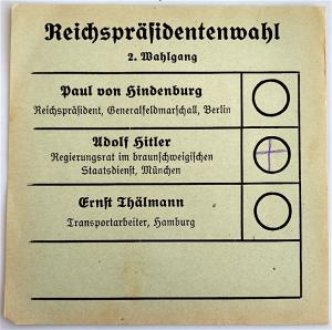 WW2 GERMAN MEGA RARE - PRE NAZI THIRD REICH NSDAP ADOLF HITLER ORIGINAL ELECTION PAPER CHOOSE YOUR PARTY! WITH HIDENBOURG - HITLER IS CHECKED! 
