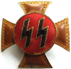 WW2 GERMAN NAZI ALLGEMEINE OR WAFFEN SS BADGE WITH CROSS AND RUNES - MAKER MARKED - EMANEL