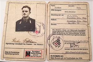 WW2 GERMAN NAZI DEUTSCHES ROTES KREUZ PERSONAL AUSWEIS DRK ID WITH PHOTO