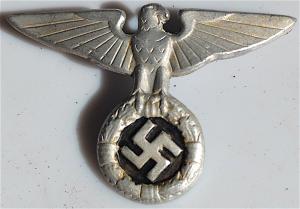 WW2 GERMAN NAZI EARLY WAR SA VISOR CAP EAGLE INSIGNIA PIN WITH BOTH STRONG PRONGS