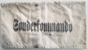 WW2 GERMAN NAZI EXTREMELY RARE SONDERKOMMANDO ARMBAND FROM AUSCHWITZ CONCENTRATION CAMP NUMBERED AND STAMPER