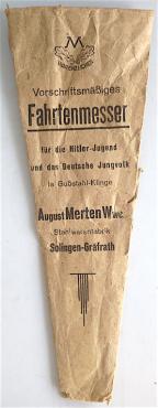 WW2 GERMAN NAZI HITLER YOUTH KNIFE ORIGINAL ENVELOPE CASE OF ISSUE HJ HITLERJUGEND SOLINGEN