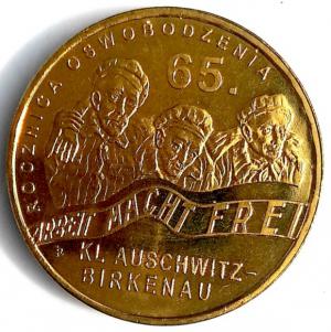 WW2 GERMAN NAZI HOLOCAUST CONCENTRATION CAMP AUSCHWITZ 65 YEAR COIN COMMEMORATIVE AWARD GIVEN TO PRISONER WHO SURVIVED