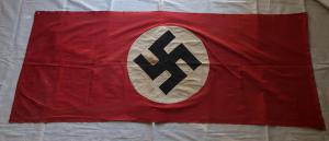 WW2 GERMAN NAZI LARGE DOUBLE SIDED MULTI-PIECE CONSTRUCTION NSDAP THIRD REICH NAZI PARTY OF HITLER BANNER - BUILDING FLAG WITH POLE INSERT - HUGE !