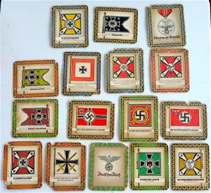 WW2 GERMAN NAZI LOT OF 16 cigarettes CARDS - FLAGS OF THE DEUTSCHLAND THIRD REICH PIONEER KAVALERIE NSDAP LUFTWAFFE berlin 1936 olympics, ETC.
