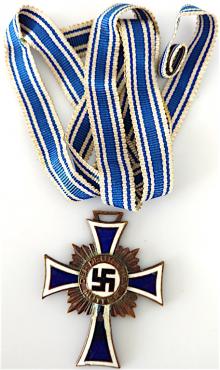 WW2 GERMAN NAZI NICE CIVILIAN MOTHER CROSS MEDAL AWARD IN BRONZE WITH LONG RIBBON