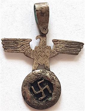 WW2 GERMAN NAZI NICE EAGLE WITH SWASTIKA NECKLACE PENDANT DATES ON THE BACK - SILVER 800 ENGRAVED
