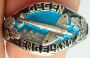 WW2 GERMAN NAZI NICE LUFTWAFFE OFFICER RING FOR CAMPAIGN IN THE U.K MARKED SILVER 800