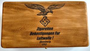 WW2 GERMAN NAZI NICE POST WAR MADE LUFTWAFFE CIGAR WOODEN BOX CIGARETTE TOBACCO CASE EAGLE AND SWASTIKA