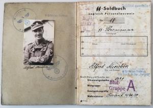 WW2 GERMAN NAZI RARE AND NICE WAFFEN SS TOTENKOPF NORLAND DIVISION SOLDIER PERSONAL SOLDBUCH ID DOCUMENT WITH MANY ENTRIES AND STAMPS