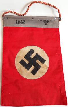 WW2 GERMAN NAZI RARE SA DER NSDAP ADOLF HITLER PARTY MARKED BOTH SIDES FLAG - PENNANT 28CM