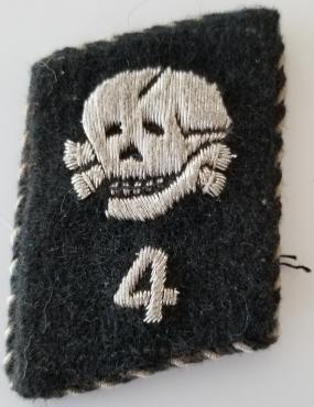 WW2 GERMAN NAZI RARE WAFFEN SS TOTENKOPF OFFICER COLLAR TAB CONCENTRATION CAMP GUARD UNIFORM REMOVED