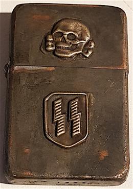 WW2 GERMAN NAZI RELIC WAFFEN SS TOTENKOPF ZIPPO LIGHTER WITH NEW INSIDE - WORKING CONDITION - MADE BY RZM, ENGRAVED WITH III REICH EAGLE AND SWASTIKA
