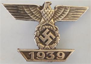 WW2 GERMAN NAZI SPANGE OF THE IRON CROSS FIRST CLASS UNMARKED MEDAL AWARD PIN