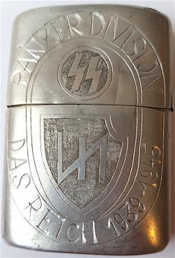 WW2 GERMAN NAZI VERY NICE UNIQUE WAFFEN SS DAS REICH PANZER GRENADIER DIVISION ZIPPO LIGHTER WITH NICE ENGRAVES AND TANK BADGE ENGRAVE