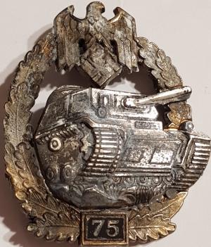 WW2 GERMAN NAZI VERY RARE AND LOW NUMBER ISSUED WAFFEN SS OR HEER - A SPECIAL GRADE TANK BADGE AWARD FOR 75 PANZER ENGAGEMENTS, BY JOSEF FEIX & SÖHNE RELIC FOUND