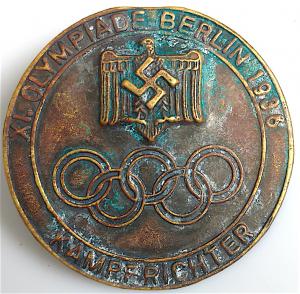 WW2 GERMAN NAZI VERY RARE III REICH BERLIN OLYMPICS 1936 JUDGE BADGE PIN
