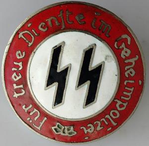 WW2 GERMAN NAZI WAFFEN SS GESTAPO POLICE NICE PIN FOR FAITHFUL SERVICES IN THE NAZI POLICE MAKER GES GESCH