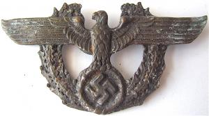 WW2 GERMAN NAZI WAFFEN SS GESTAPO POLIZEI BERLIN POLICE CAP LARGE INSIGNIA WITH BOTH PRONGS - WITH NICE EAGLE AND SWASTIKA OF THE III REICH