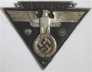 WW2 GERMAN NAZI WAFFEN SS + SA Award for German WWII Military bikers plaque PLATE for running 5,000 Kilometers