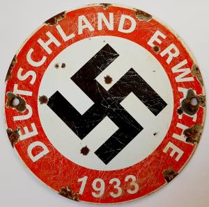 WW2 GERMAN NAZI WALL BUILDING NSDAP ADOLF HITLER III REICH DEUTSCHLAND ERWACHE ("Germany, awake!")  PANEL SIGN