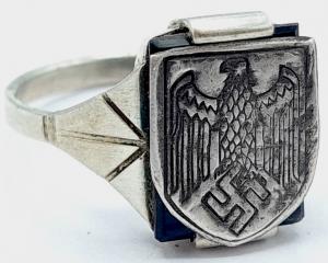 Heer Wehrmacht officer Jeweler silver ring with 3 reich eagle & swastika