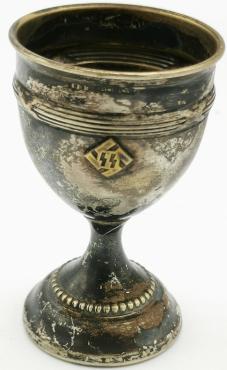 WAFFEN SS MEMBERSHIP SUPPORTER SILVERWARE VODKA CUP WITH SS RUNES & SWASTIKA