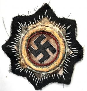WAFFEN SS WAR ORDER OF THE GERMAN CROSS CLOTH PATCH AWARD IN GOLD BADGE TUNIC REMOVED