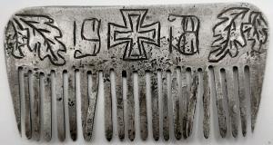 WW1 GREAT WAR TRENCH ART SOLDIER'S PERSONAL COMB ENGRAVED WITH IRON CROSS DATED 1918 UNIQUE!