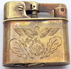 WW2 GERMAN NAZI AMAZING SOLDIER'S PERSONAL ENGRAVED BENZ LIGHTER WITH III REICH EAGLE & SWASTIKA