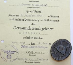 WW2 GERMAN NAZI PANZER GRENADIER GROSSDEUTSCHLAND BLACK WOUND BADGE MEDAL AWARD DOCUMENT