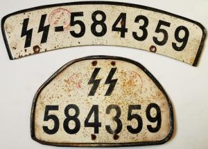 WW2 GERMAN NAZI RARE WAFFEN SS MOTORCYCLE LICENCE PLATES MATCHED SET STAMPED