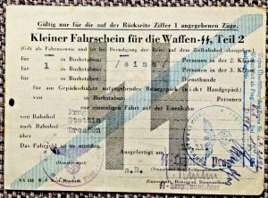 GERMAN NAZI WAFFEN SS TRAIN TICKET STAMPED SIGNED REICHSBAHN