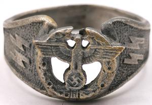 WW2 GERMAN NAZI ORIGINAL TOTENKOPF PANZER WAFFEN SS SILVER 800 RING MARKED