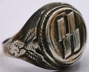 WW2 GERMAN NAZI WAFFEN SS SILVER RING OFFICER MARKED 800 SS RUNES ORIGINAL FOR SALE MILITARIA