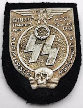 WW2 GERMAN NAZI EARLY WAFFEN SS PANZER GRUPPE FRANKFURT WEST 1933 BADGE WITH SKULL