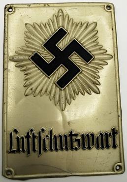 WW2 GERMAN NAZI LUFTCHUTZWART SWASTIKA THIRD REICH WALL PLATE LUFTSCHUTZ
