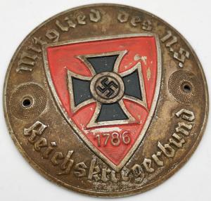 WW2 GERMAN NAZI Mitglied des N.S. Reichskriegerbund 1786 MEMBERSHIP PLAQUE NAZI VETERANS ORGANIZATION SIGN. 2INCHES