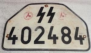 WW2 GERMAN NAZI NICE WAFFEN SS TOTENKOPF PANZER DIVISION MOTORCYCLE LICENCE VEHICULE PLATE, STAMPED