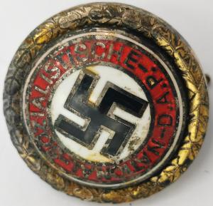 WW2 GERMAN NAZI ORIGINAL FOR SALE NSDAP ADOLF HITLER III REICH PARTY MEMBERSHIP GOLDEN BADGE GOLD PIN NUMBERED AH MONOGRAM