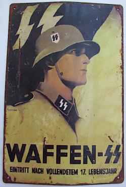 WW2 GERMAN NAZI WAFFEN SS ORIGINAL FOR SALE POSTER RECRUITEMENT METAL WALL SIGN 