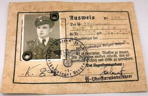 WW2 GERMAN NAZI WAFFEN SS TOTENKOPF CONCENTRATION CAMP Bergen-Belsen SS GUARD AUSWEIS ID