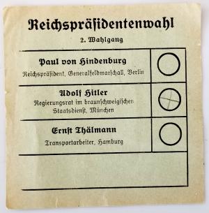 WW2 GERMAN MEGA RARE - PRE NAZI THIRD REICH NSDAP ADOLF HITLER ORIGINAL ELECTION PAPER CHOOSE YOUR PARTY! WITH HINDENBOURG - HITLER IS CHECKED! 
