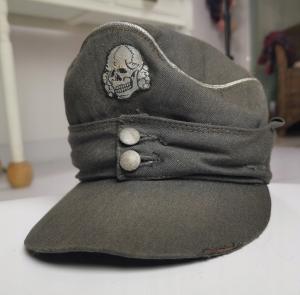 WW2 GERMAN NAZI WAFFEN SS M43 OFFICER CAP SKULL INSIGNIA HEADGEAR TOTENKOPF