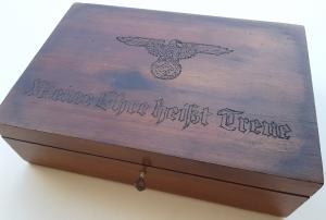 WW2 GERMAN NAZI AMAZING WAFFEN SS WOODEN CASE CARVED CUSTOM BY A SS SOLDIER - SS EAGLE + SS DAGGER MOTTO