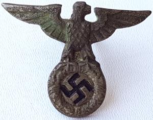 WW2 GERMAN NAZI EARLY SA WAFFEN SS NSDAP VISOR CAP EAGLE INSIGNIA, RELIC FOUND - WITH BOTH PRONGS