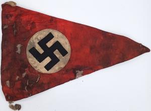 WW2 GERMAN NAZI III REICH NSDAP CAR PENNANT FLAG BOTH SIDES, WITH SWASTIKA