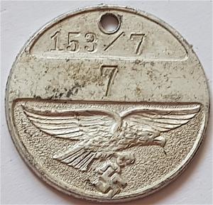 WW2 GERMAN NAZI LUFTWAFFE JETON NUMBERED WITH THIRD REICH EAGLE + SWASTIKA PIN TINY TINIE FLAK