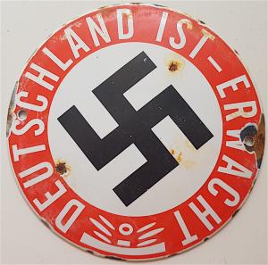 WW2 GERMAN NAZI NICE NSDAP THIRD REICH PROPAGANDA ANTI-SEMITIC WALL METAL SIGN WITH SWASTIKA